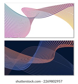 Líneas onduladas o cintas. Gradiente de rayas multicolor. Fondo creativo inusual con líneas de onda de gradiente abstracto para crear banner de moda, afiche. Pasos vectoriales