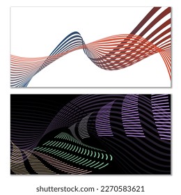 Líneas onduladas o cintas. Gradiente de rayas multicolor. Fondo creativo inusual con líneas de onda de gradiente abstracto para crear banner de moda, afiche. Pasos vectoriales