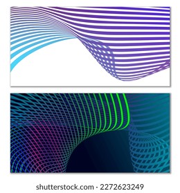 Wavy lines or ribbons. Multicolored striped gradient. Creative unusual background with abstract gradient wave lines for creating trendy banner, poster. Vector eps