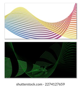 Flüchtige Linien oder Bänder. mehrfarbiger gestreifter Farbverlauf. Kreativer ungewöhnlicher Hintergrund mit abstrakten Farbverlauf-Wellenlinien zum Erstellen von trendigem Banner, Poster. Vektorpfäge