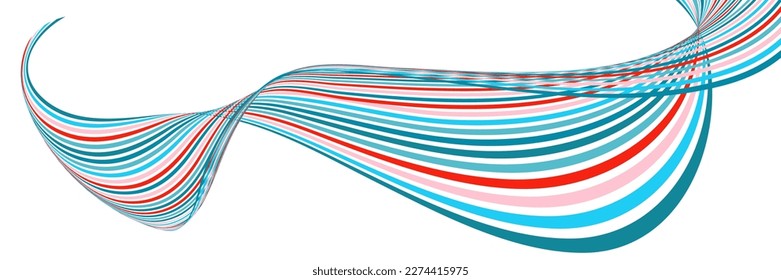 Wavy lines or ribbons. Multicolored striped gradient. Creative unusual background with abstract gradient wave lines for creating trendy banner, poster. Vector eps