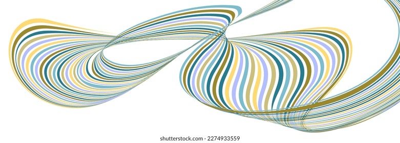 Wavy lines or ribbons. Multicolored striped gradient. Creative unusual background with abstract gradient wave lines for creating trendy banner, poster. Vector eps