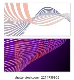 Wavy lines or ribbons. Multicolored striped gradient. Creative unusual background with abstract gradient wave lines for creating trendy banner, poster. Vector eps