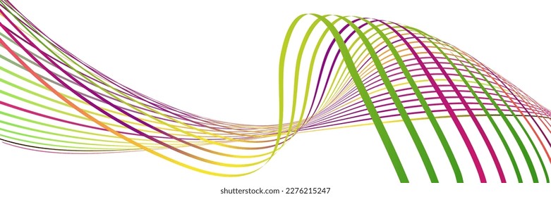 Wavy lines or ribbons. Multicolored striped gradient. Creative unusual background with abstract gradient wave lines for creating trendy banner, poster. Vector eps