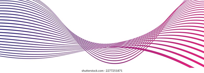 Wavy lines or ribbons. Multicolored striped gradient. Creative unusual background with abstract gradient wave lines for creating trendy banner, poster. Vector eps