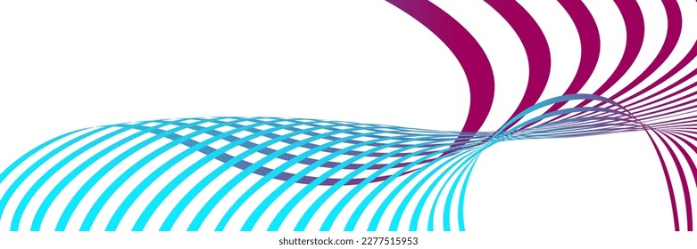 Wavy lines or ribbons. Multicolored striped gradient. Creative unusual background with abstract gradient wave lines for creating trendy banner, poster. Vector eps