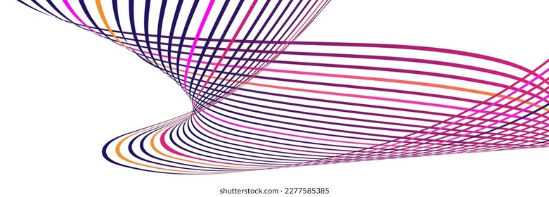 Flüchtige Linien oder Bänder. mehrfarbiger gestreifter Farbverlauf. Kreativer ungewöhnlicher Hintergrund mit abstrakten Farbverlauf-Wellenlinien zum Erstellen von trendigem Banner, Poster. Vektorpfäge