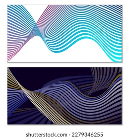 Wavy lines or ribbons. Multicolored striped gradient. Creative unusual background with abstract gradient wave lines for creating trendy banner, poster. Vector eps