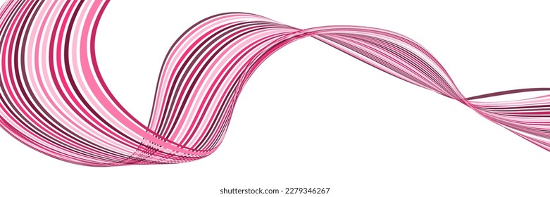 Wavy lines or ribbons. Multicolored striped gradient. Creative unusual background with abstract gradient wave lines for creating trendy banner, poster. Vector eps
