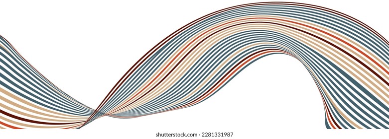 Wavy lines or ribbons. Multicolored striped gradient. Creative unusual background with abstract gradient wave lines for creating trendy banner, poster. Vector eps