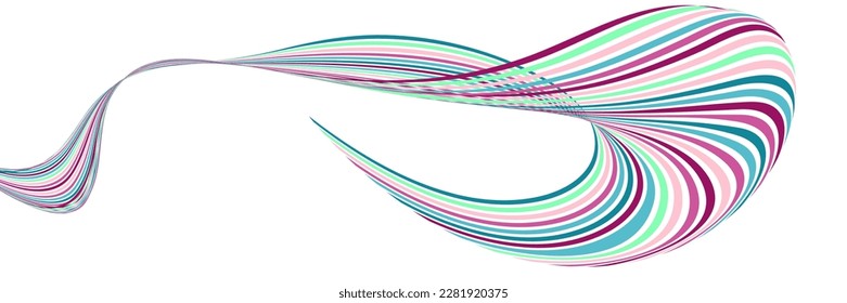 Wavy lines or ribbons. Multicolored striped gradient. Creative unusual background with abstract gradient wave lines for creating trendy banner, poster. Vector eps