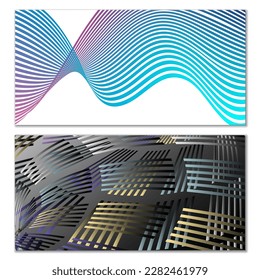 Wavy lines or ribbons. Multicolored striped gradient. Creative unusual background with abstract gradient wave lines for creating trendy banner, poster. Vector eps