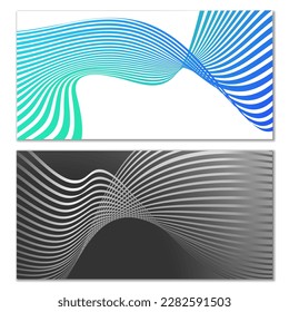 Líneas onduladas o cintas. Gradiente de rayas multicolor. Fondo creativo inusual con líneas de onda de gradiente abstracto para crear banner de moda, afiche. Pasos vectoriales