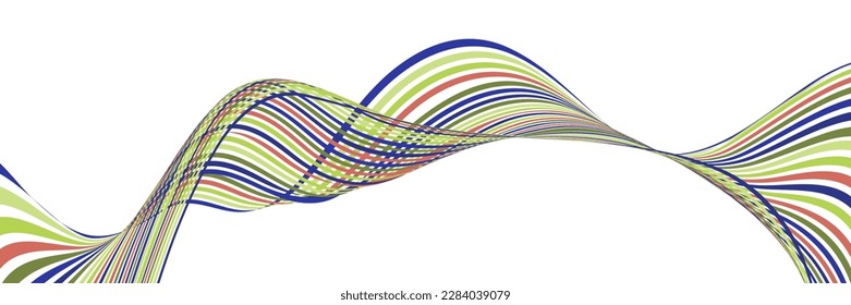 Wavy lines or ribbons. Multicolored striped gradient. Creative unusual background with abstract gradient wave lines for creating trendy banner, poster. Vector eps