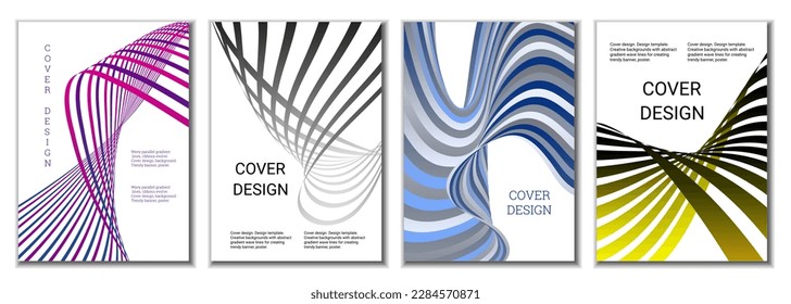 Wavy lines or ribbons. Multicolored striped gradient. Creative unusual background with abstract gradient wave lines for creating trendy banner, poster. Vector eps