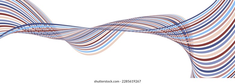 Wavy lines or ribbons. Multicolored striped gradient. Creative unusual background with abstract gradient wave lines for creating trendy banner, poster. Vector eps