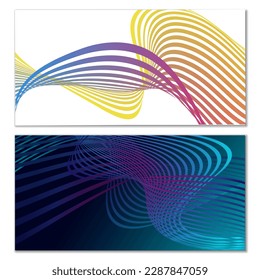 Wavy lines or ribbons. Multicolored striped gradient. Creative unusual background with abstract gradient wave lines for creating trendy banner, poster. Vector eps