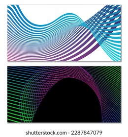 Wavy lines or ribbons. Multicolored striped gradient. Creative unusual background with abstract gradient wave lines for creating trendy banner, poster. Vector eps