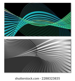 Líneas onduladas o cintas. Gradiente de rayas multicolor. Fondo creativo inusual con líneas de onda de gradiente abstracto para crear banner de moda, afiche. Pasos vectoriales