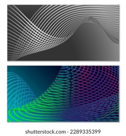 Wavy lines or ribbons. Multicolored striped gradient. Creative unusual background with abstract gradient wave lines for creating trendy banner, poster. Vector eps