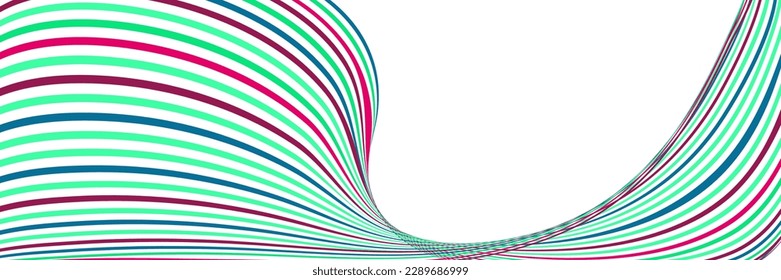 Wavy lines or ribbons. Multicolored striped gradient. Creative unusual background with abstract gradient wave lines for creating trendy banner, poster. Vector eps