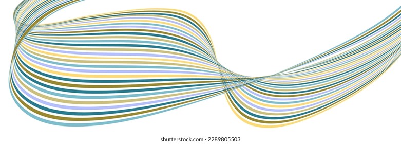 Wavy lines or ribbons. Multicolored striped gradient. Creative unusual background with abstract gradient wave lines for creating trendy banner, poster. Vector eps