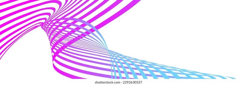 Wavy lines or ribbons. Multicolored striped gradient. Creative unusual background with abstract gradient wave lines for creating trendy banner, poster. Vector eps