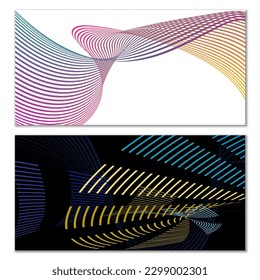 Wavy lines or ribbons. Multicolored striped gradient. Creative unusual background with abstract gradient wave lines for creating trendy banner, poster. Vector eps