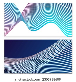 Líneas onduladas o cintas. Gradiente de rayas multicolor. Fondo creativo inusual con líneas de onda de gradiente abstracto para crear banner de moda, afiche. Pasos vectoriales