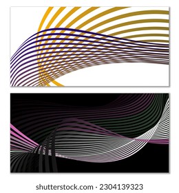 Líneas onduladas o cintas. Gradiente de rayas multicolor. Fondo creativo inusual con líneas de onda de gradiente abstracto para crear banner de moda, afiche. Pasos vectoriales