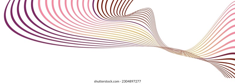 Flüchtige Linien oder Bänder. mehrfarbiger gestreifter Farbverlauf. Kreativer ungewöhnlicher Hintergrund mit abstrakten Farbverlauf-Wellenlinien zum Erstellen von trendigem Banner, Poster. Vektorpfäge