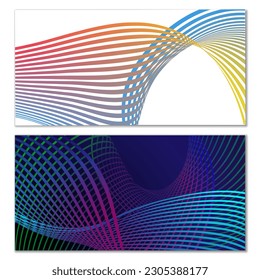 Wavy lines or ribbons. Multicolored striped gradient. Creative unusual background with abstract gradient wave lines for creating trendy banner, poster. Vector eps