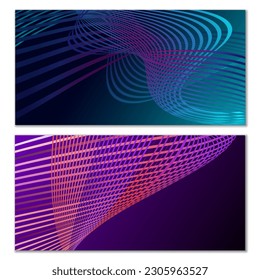 Wavy lines or ribbons. Multicolored striped gradient. Creative unusual background with abstract gradient wave lines for creating trendy banner, poster. Vector eps