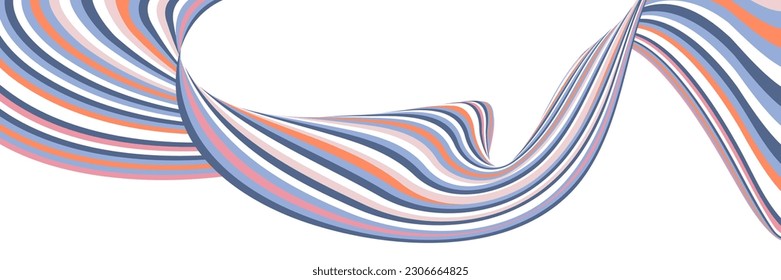 Wavy lines or ribbons. Multicolored striped gradient. Creative unusual background with abstract gradient wave lines for creating trendy banner, poster. Vector eps