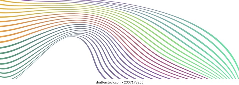 Wavy lines or ribbons. Multicolored striped gradient. Creative unusual background with abstract gradient wave lines for creating trendy banner, poster. Vector eps