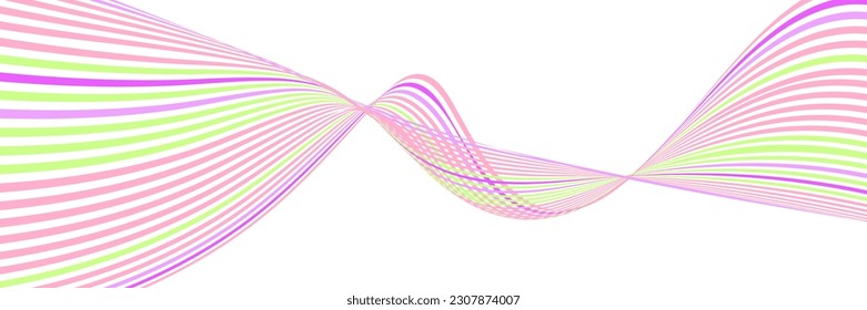 Wavy lines or ribbons. Multicolored striped gradient. Creative unusual background with abstract gradient wave lines for creating trendy banner, poster. Vector eps