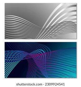 Wavy lines or ribbons. Multicolored striped gradient. Creative unusual background with abstract gradient wave lines for creating trendy banner, poster. Vector eps