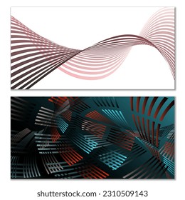 Líneas onduladas o cintas. Gradiente de rayas multicolor. Fondo creativo inusual con líneas de onda de gradiente abstracto para crear banner de moda, afiche. Pasos vectoriales