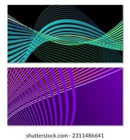 Líneas onduladas o cintas. Gradiente de rayas multicolor. Fondo creativo inusual con líneas de onda de gradiente abstracto para crear banner de moda, afiche. Pasos vectoriales