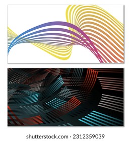 Wavy lines or ribbons. Multicolored striped gradient. Creative unusual background with abstract gradient wave lines for creating trendy banner, poster. Vector eps