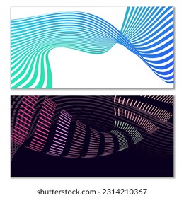 Wavy lines or ribbons. Multicolored striped gradient. Creative unusual background with abstract gradient wave lines for creating trendy banner, poster. Vector eps