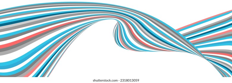 Wavy lines or ribbons. Multicolored striped gradient. Creative unusual background with abstract gradient wave lines for creating trendy banner, poster. Vector eps