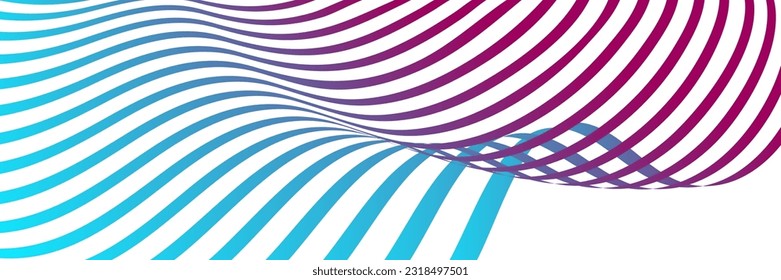 Wavy lines or ribbons. Multicolored striped gradient. Creative unusual background with abstract gradient wave lines for creating trendy banner, poster. Vector eps