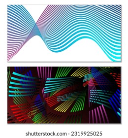 Wavy lines or ribbons. Multicolored striped gradient. Creative unusual background with abstract gradient wave lines for creating trendy banner, poster. Vector eps