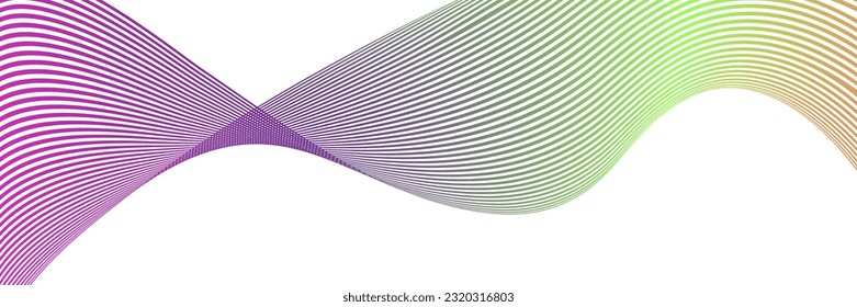 Wavy lines or ribbons. Multicolored striped gradient. Creative unusual background with abstract gradient wave lines for creating trendy banner, poster. Vector eps