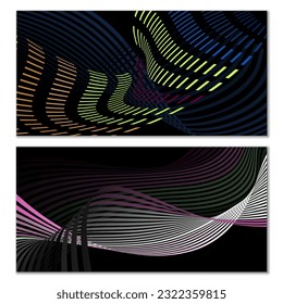 Líneas onduladas o cintas. Gradiente de rayas multicolor. Fondo creativo inusual con líneas de onda de gradiente abstracto para crear banner de moda, afiche. Pasos vectoriales
