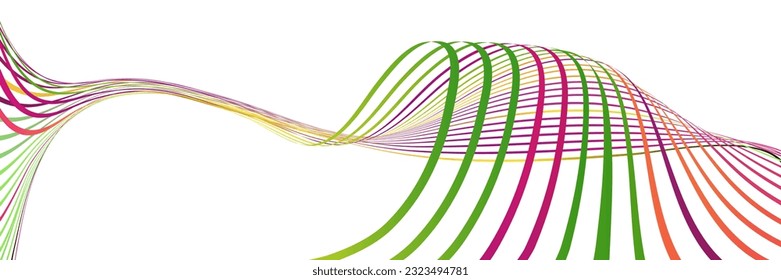 Wavy lines or ribbons. Multicolored striped gradient. Creative unusual background with abstract gradient wave lines for creating trendy banner, poster. Vector eps