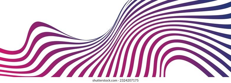 Líneas onduladas o cintas. Gradiente de rayas multicolor. Fondo creativo inusual con líneas de onda de gradiente abstracto para crear banner de moda, afiche. Pasos vectoriales