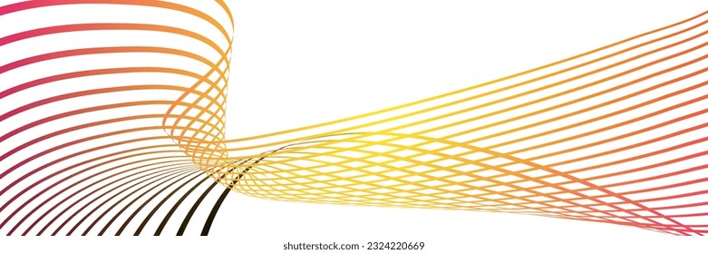 Wavy lines or ribbons. Multicolored striped gradient. Creative unusual background with abstract gradient wave lines for creating trendy banner, poster. Vector eps