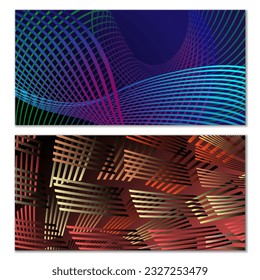 Wavy lines or ribbons. Multicolored striped gradient. Creative unusual background with abstract gradient wave lines for creating trendy banner, poster. Vector eps